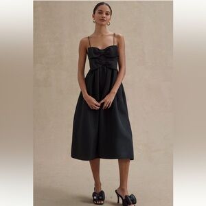 Anthropologie Sachin & Babi Sloane Tafetta Double Bow Pleated Midi Dress